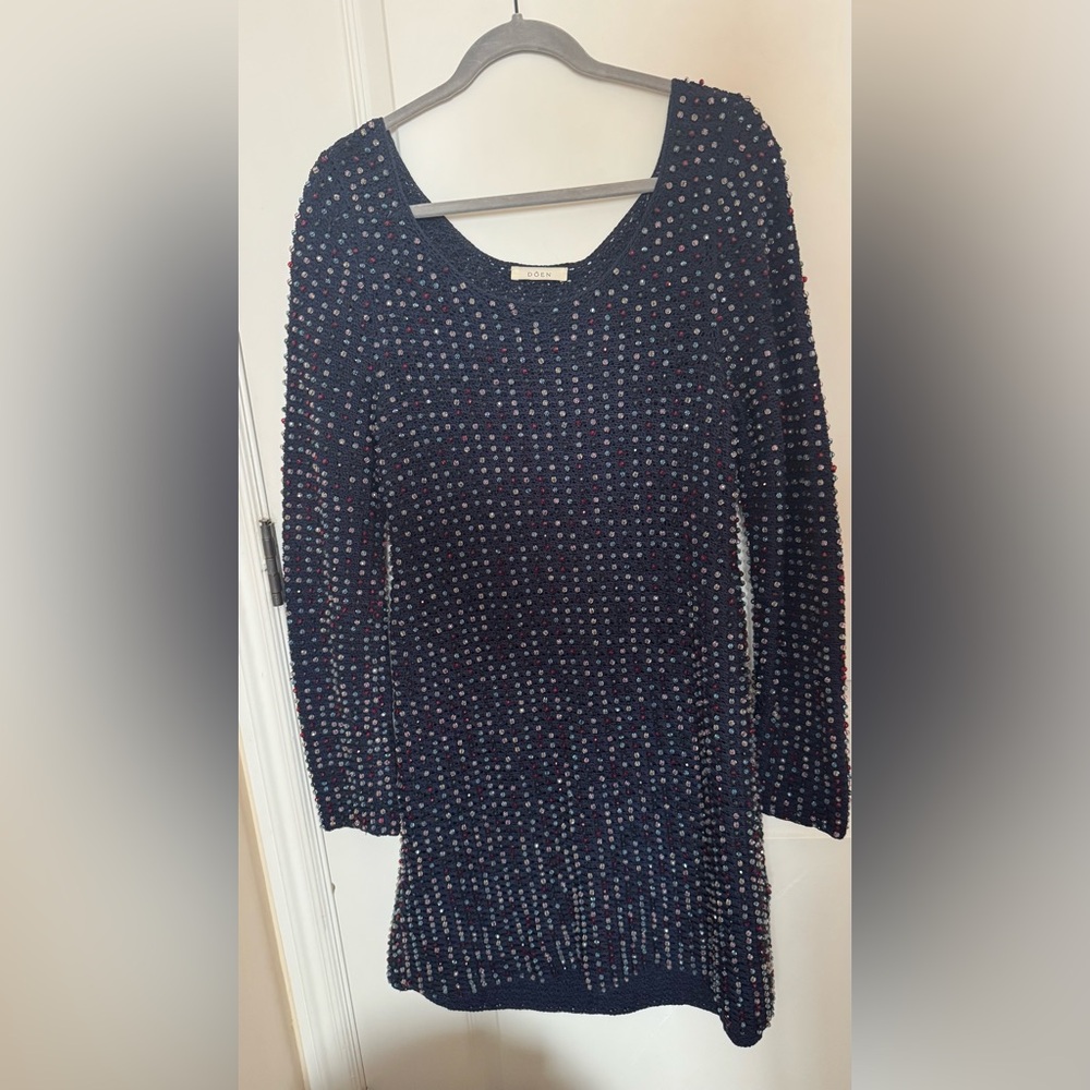 DÔEN Solandis Navy Crochet Dress with Multicolor Beads
